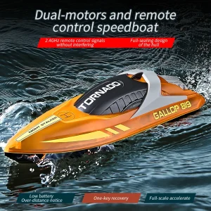 Rc Speed Boat High Speed With LED Lights Rechargeable Waterproof